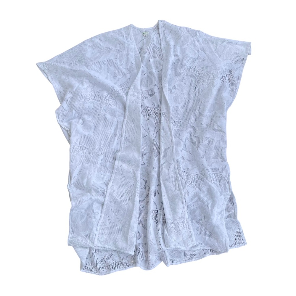 Aerie White Floral Knit Open Front Beach Kimono OS Swimcover Up